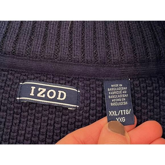 IZOD Men's Cotton Blend Fair Isle Quarter Zip Sweater, Navy, Burgundy Red, XXL - Picture 4 of 8